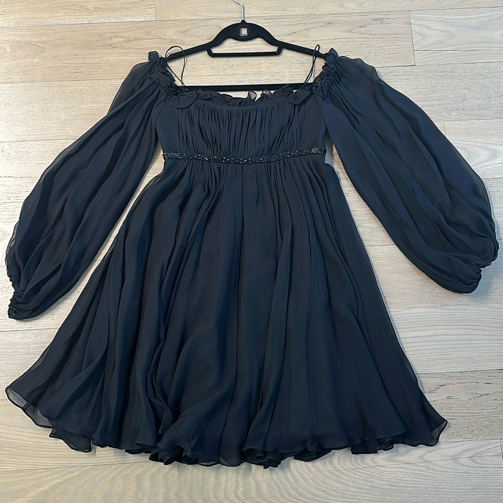 Marchesa Notte will black mini pleated dress with details size 0